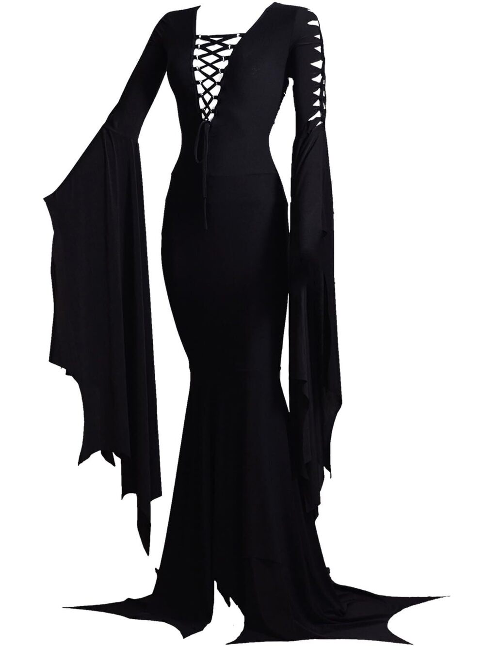3147 Medieval Morticia Costume Witch Dress, V Neck Adult Sexy Halloween